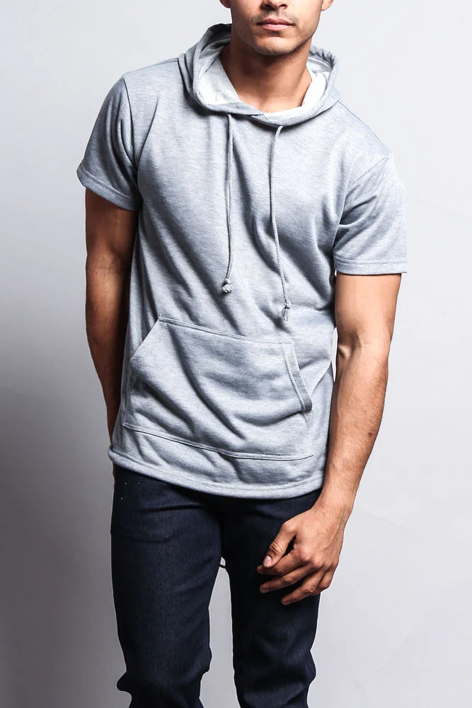 Long Length Short Sleeve Fishtail Pullover Hoodie - Image 35