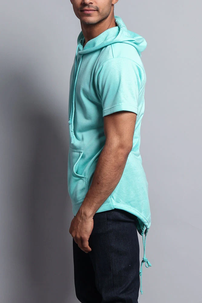 Long Length Short Sleeve Fishtail Pullover Hoodie - Image 36