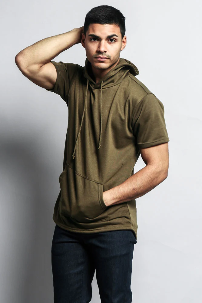 Long Length Short Sleeve Fishtail Pullover Hoodie - Image 49