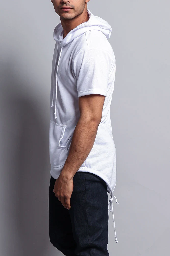 Long Length Short Sleeve Fishtail Pullover Hoodie - Image 58
