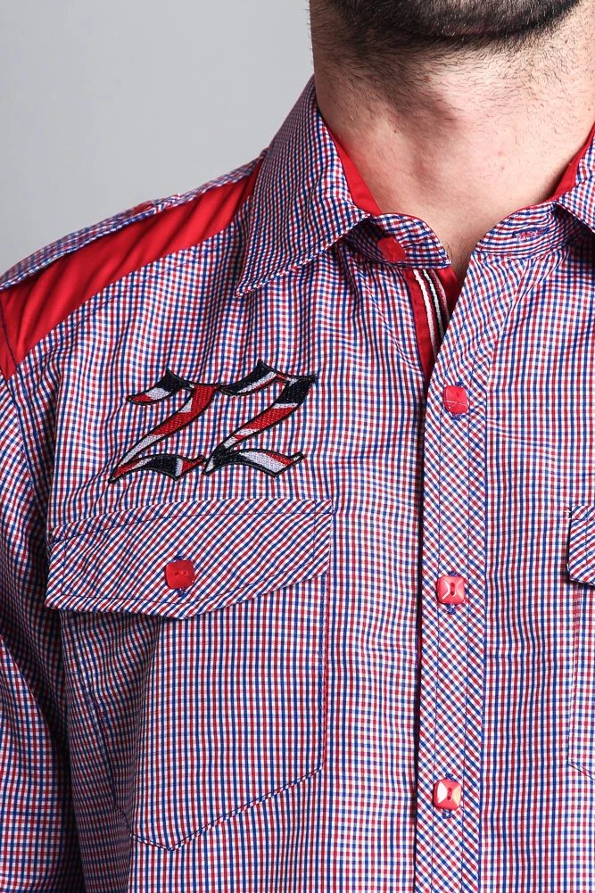 Long Sleeve Checkered Embroidered 22 Button Up Shirt - Image 12