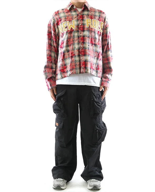 Long Sleeve Washed Flannel Crop Top Button Down Shirt With Rhinestone Embellishments - Image 6