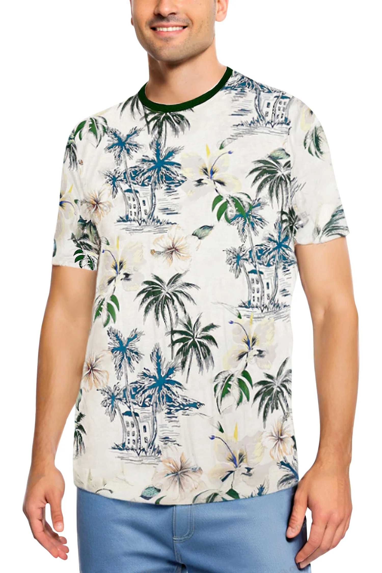 Men's Allover Hawaiian Tropical Print Graphic T-Shirt - Image 3