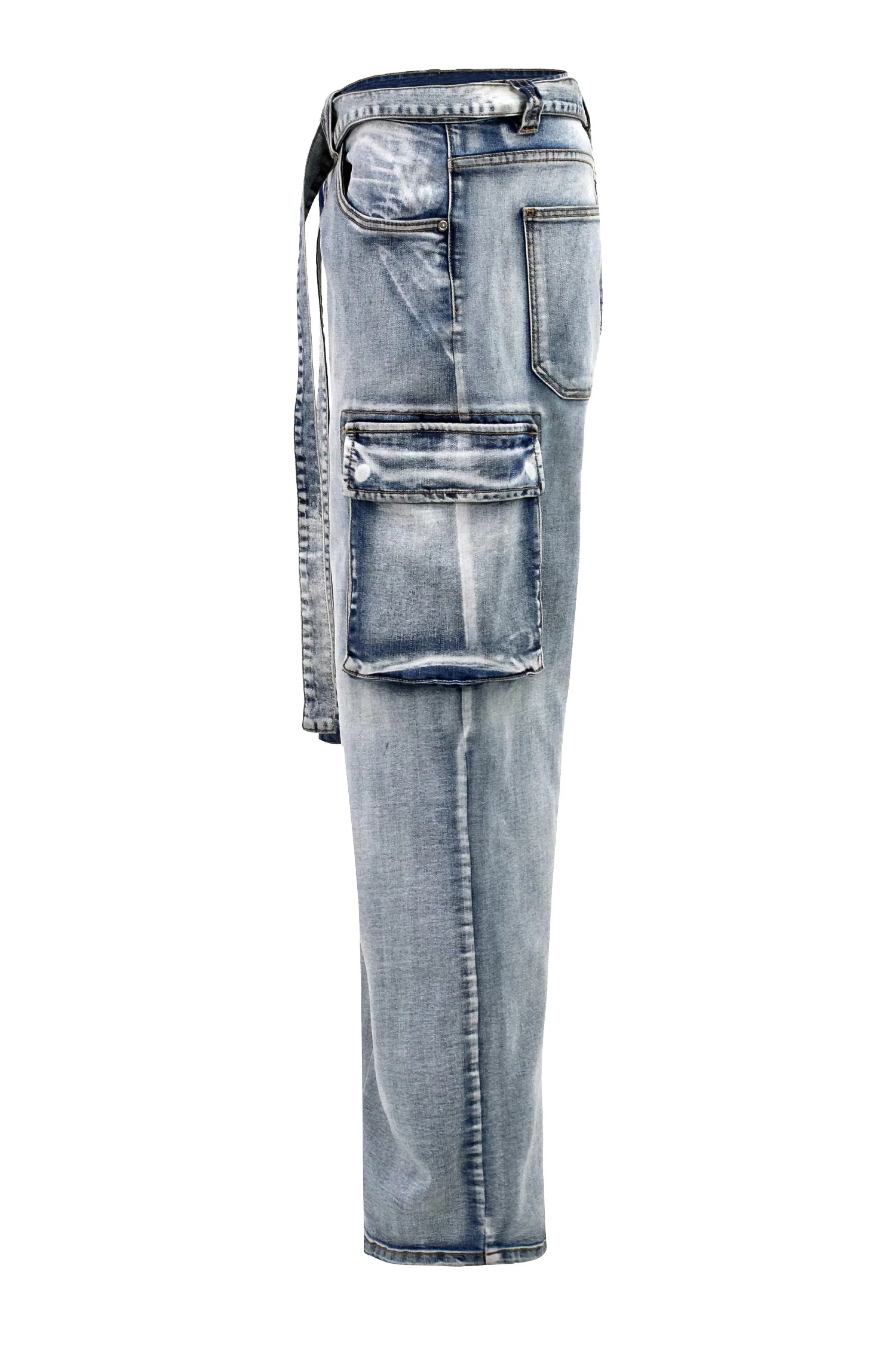 Men's Baggy Fit Cargo Waist Strap Denim Jeans - Image 2