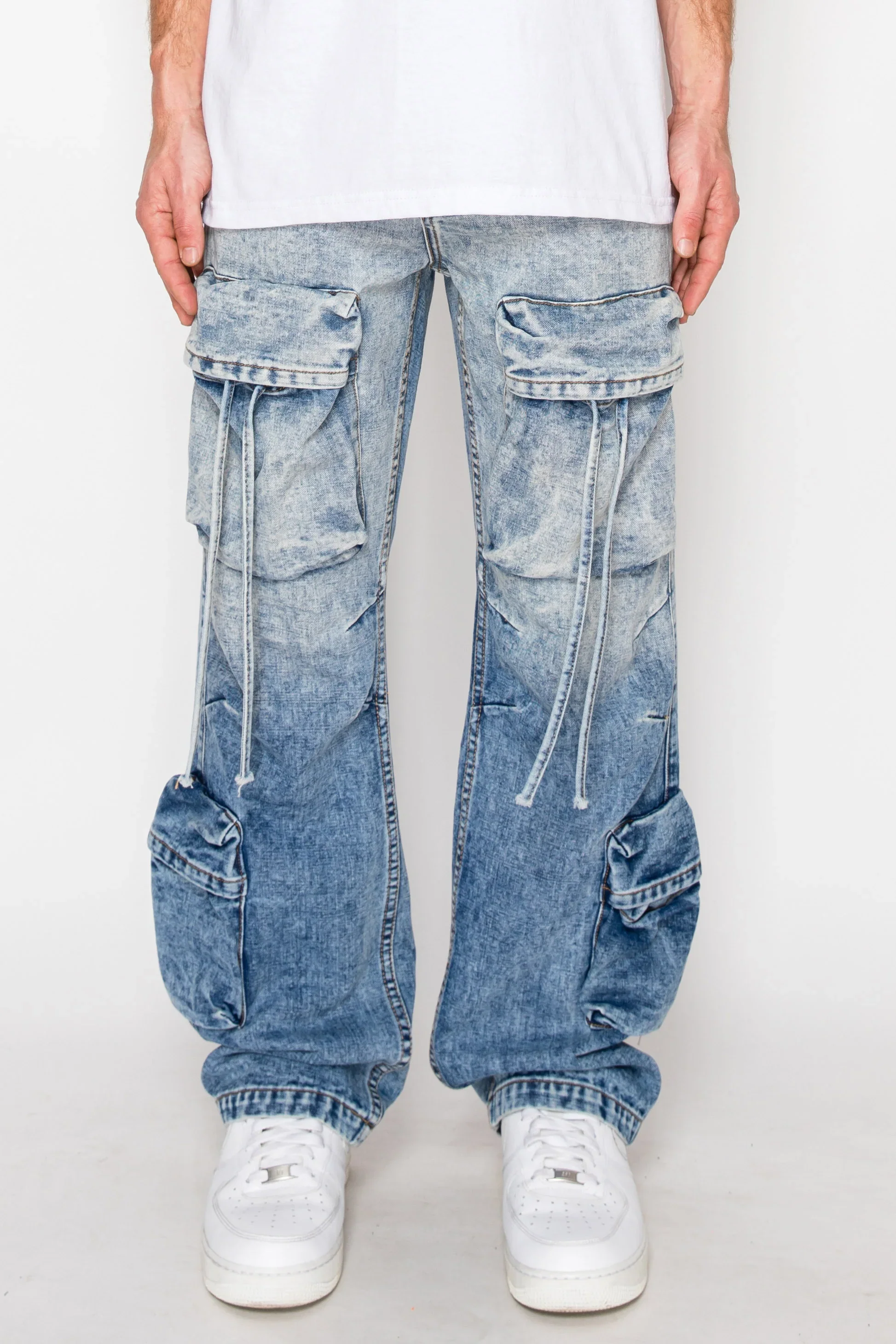 Men's Baggy Fit Faded Wash Cargo Jeans - Image 12