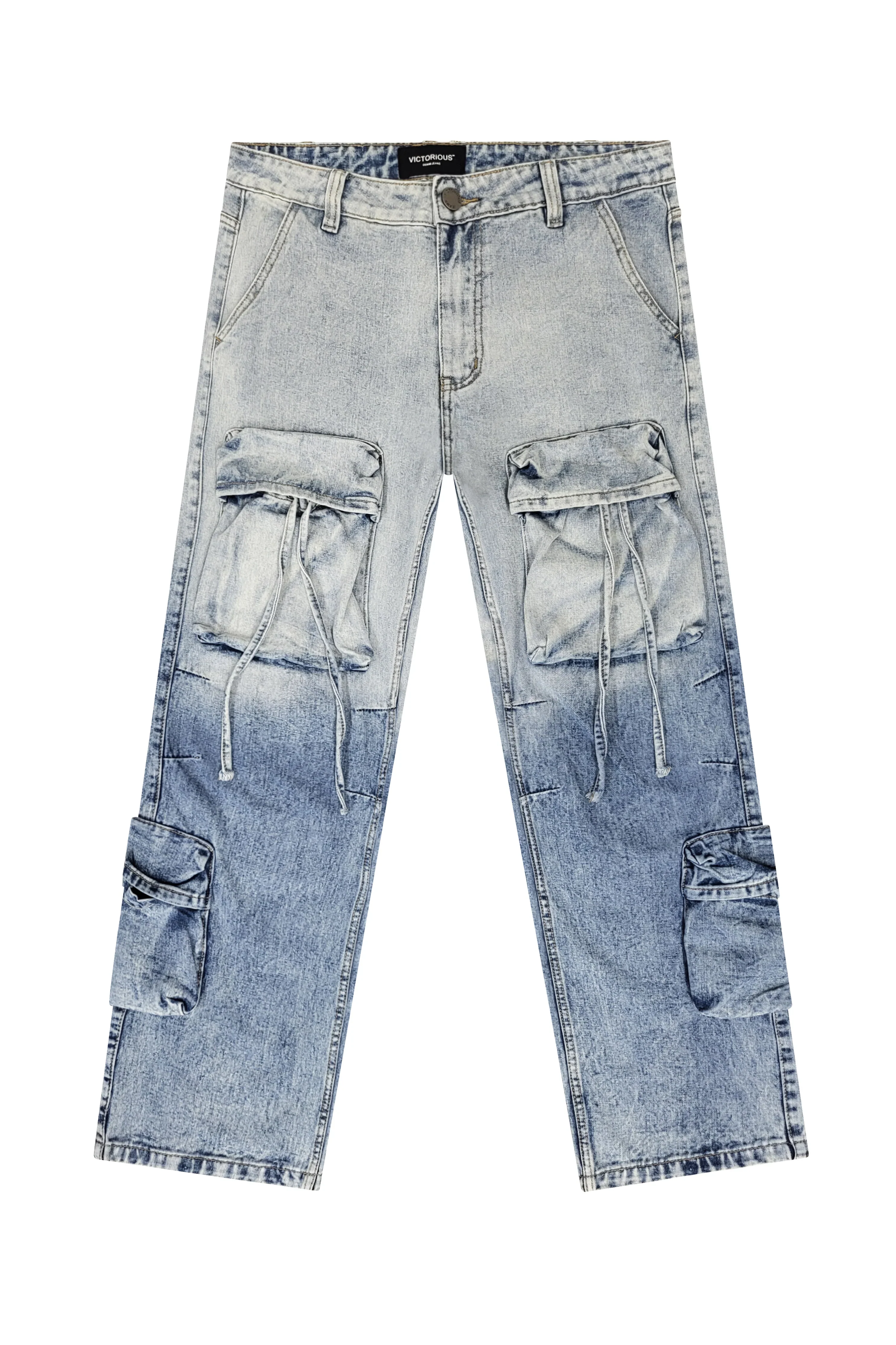 Men's Baggy Fit Faded Wash Cargo Jeans - Image 16