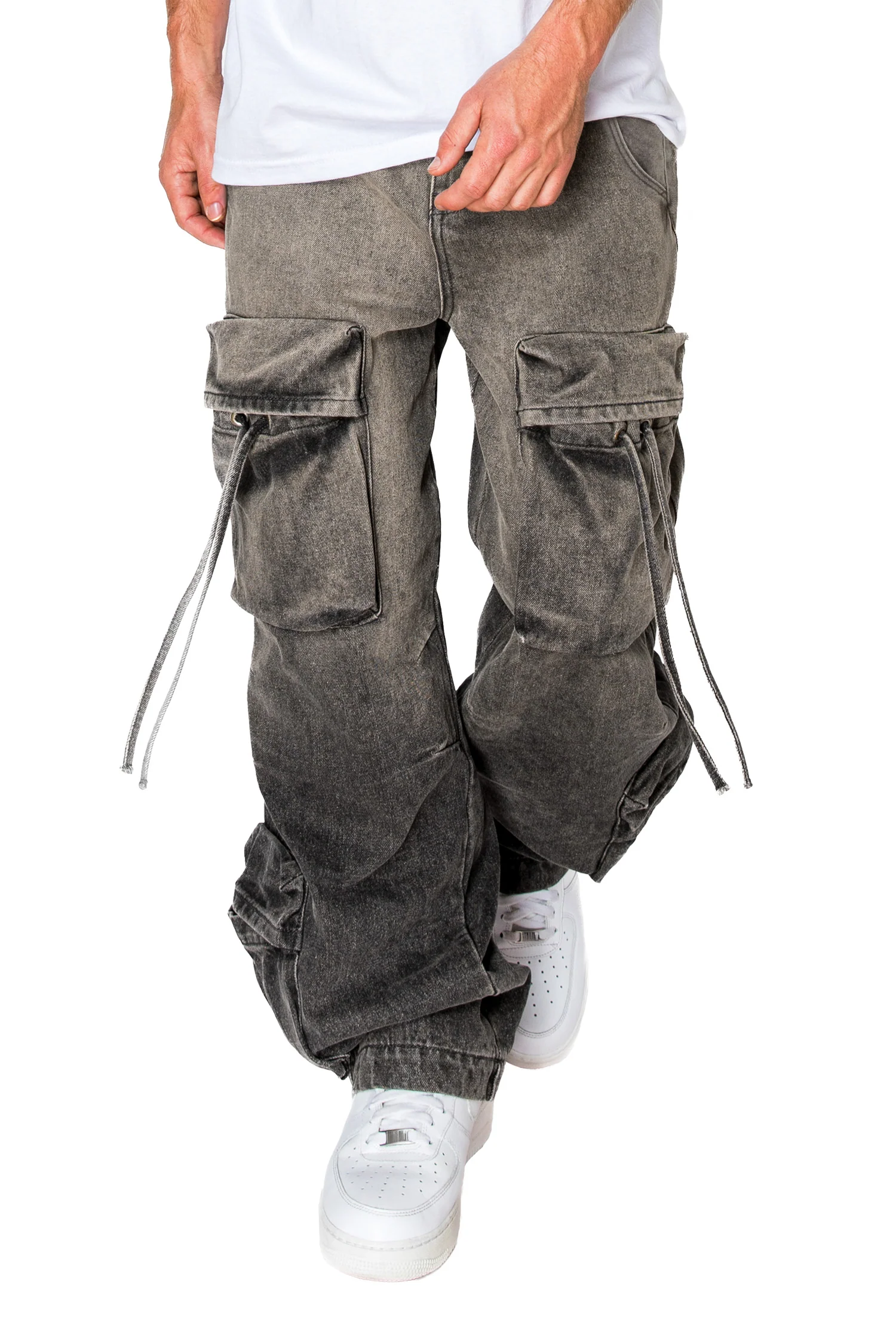 Men's Baggy Fit Faded Wash Cargo Jeans - Image 6