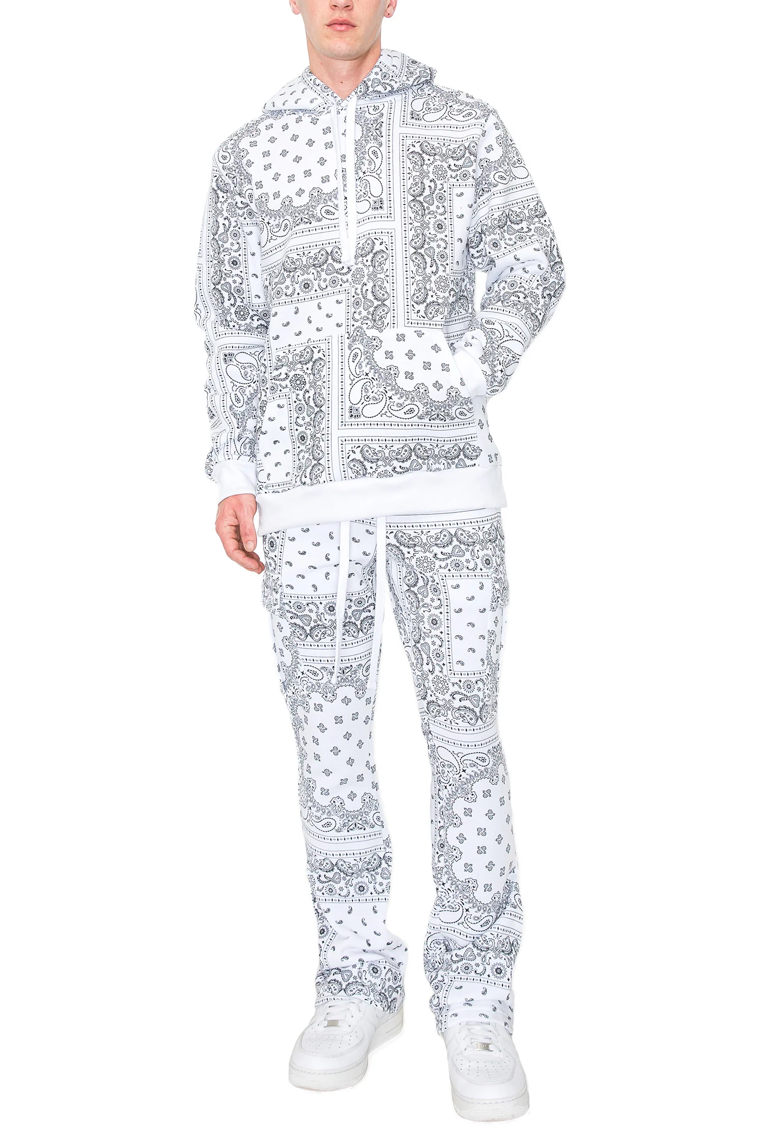 Men's Bandana Pullover Cargo Flared Fleece Set - Image 17