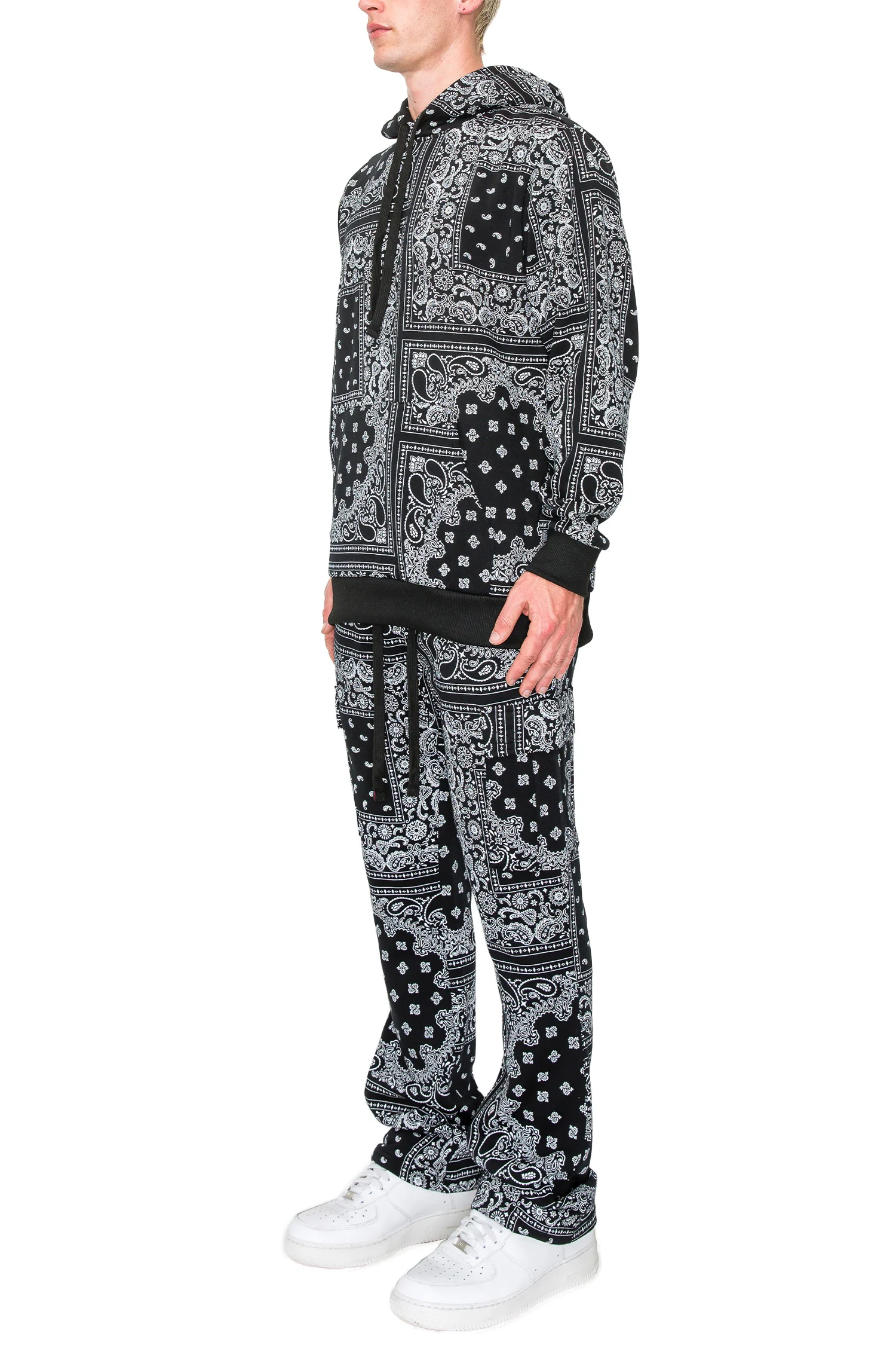 Men's Bandana Pullover Cargo Flared Fleece Set - Image 2