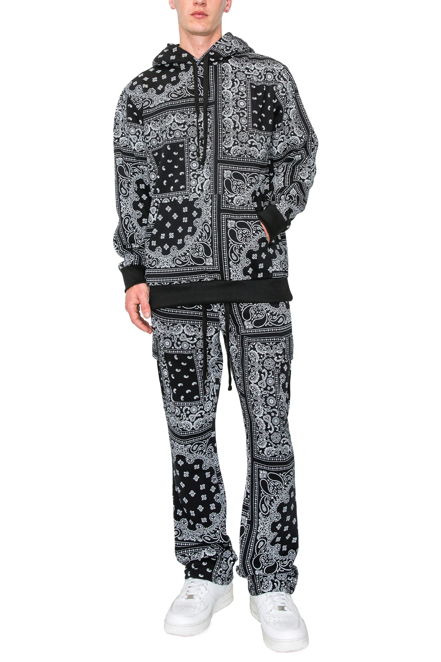 Men's Bandana Pullover Cargo Flared Fleece Set - Image 4