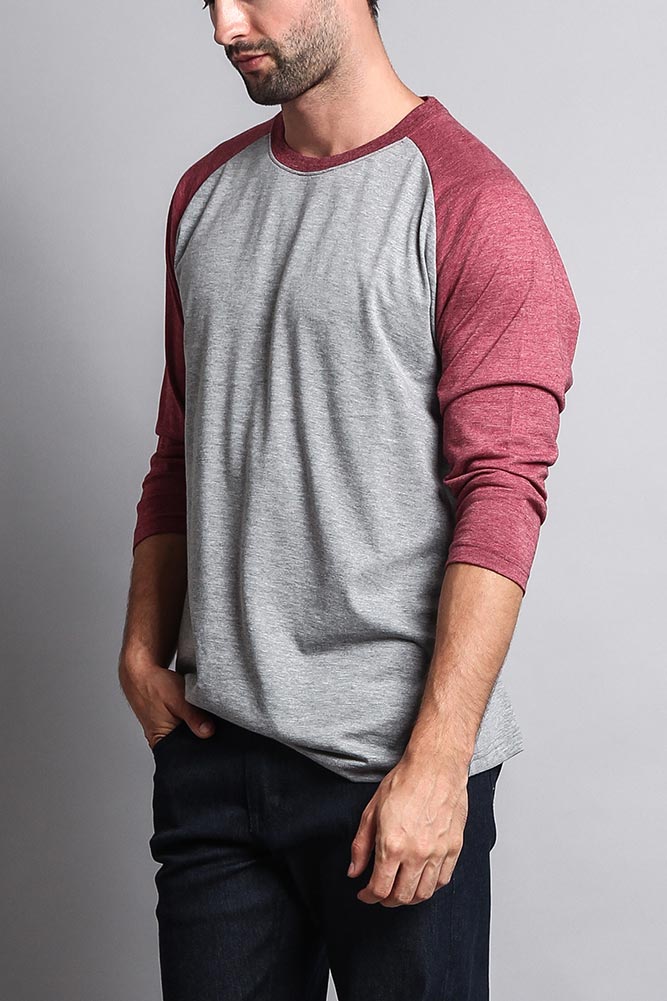 Men's Baseball T-Shirt (Grey/Burgundy) - Image 2