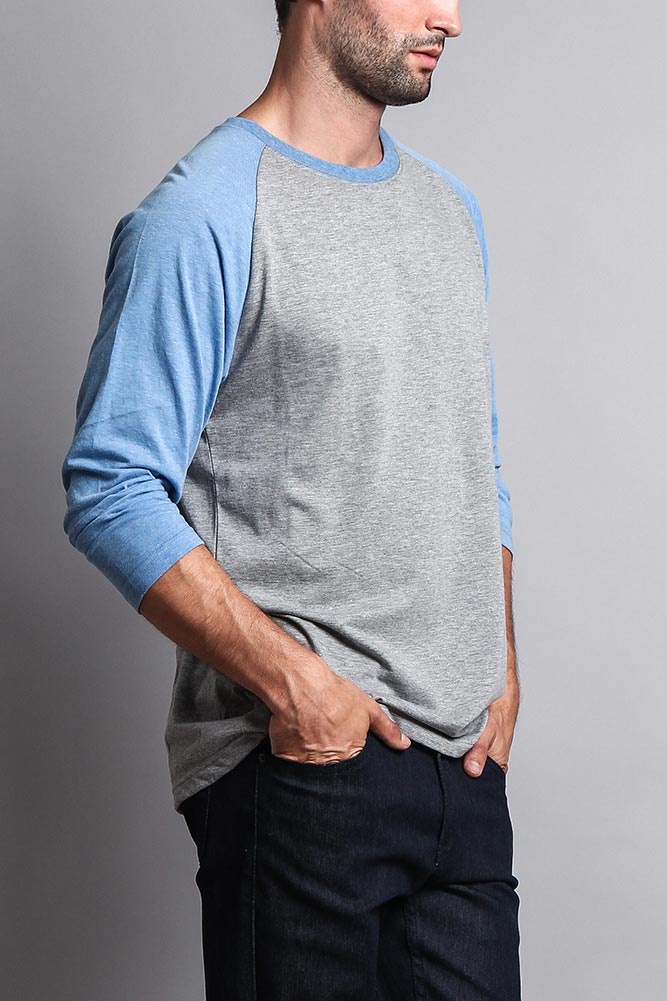 Men's Baseball T-Shirt (Grey/Carolina Blue) - Image 4