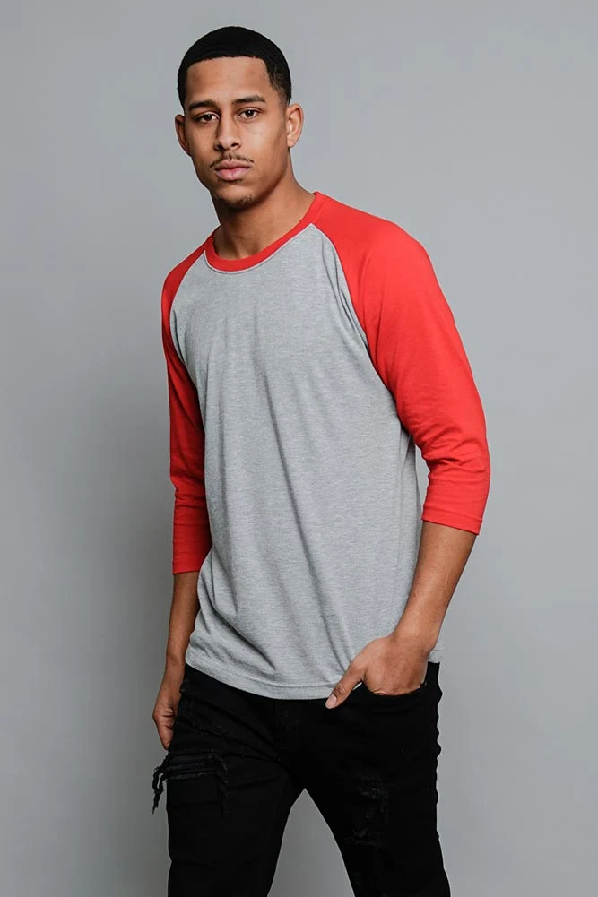 Men's Baseball T-Shirt (Grey/Red) - Image 2