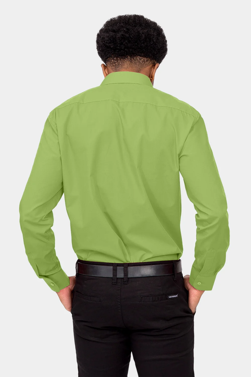 Men's Basic Solid Color Button Up Dress Shirt (Apple Green) - Image 4