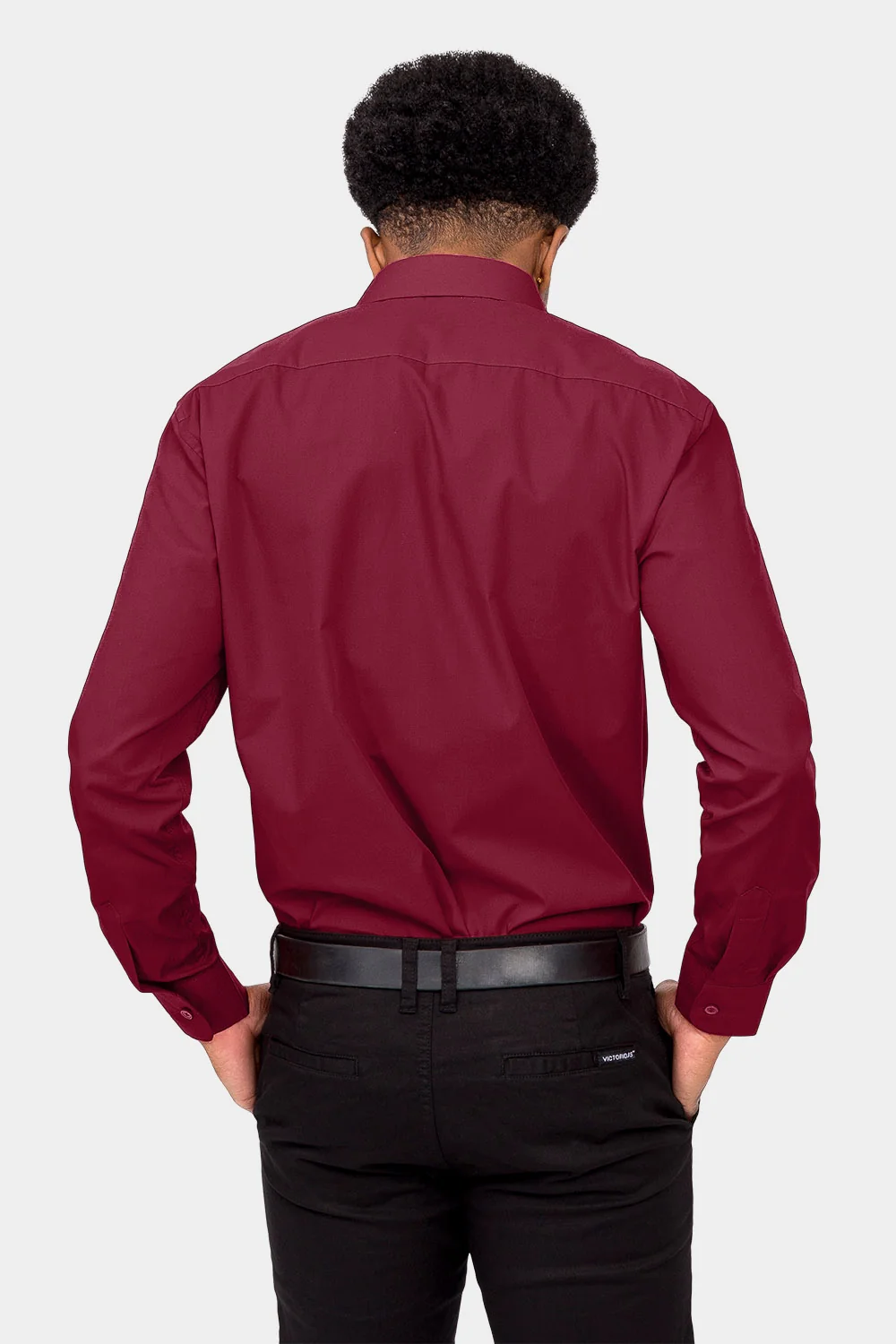 Men's Basic Solid Color Button Up Dress Shirt (Burgundy) - Image 4
