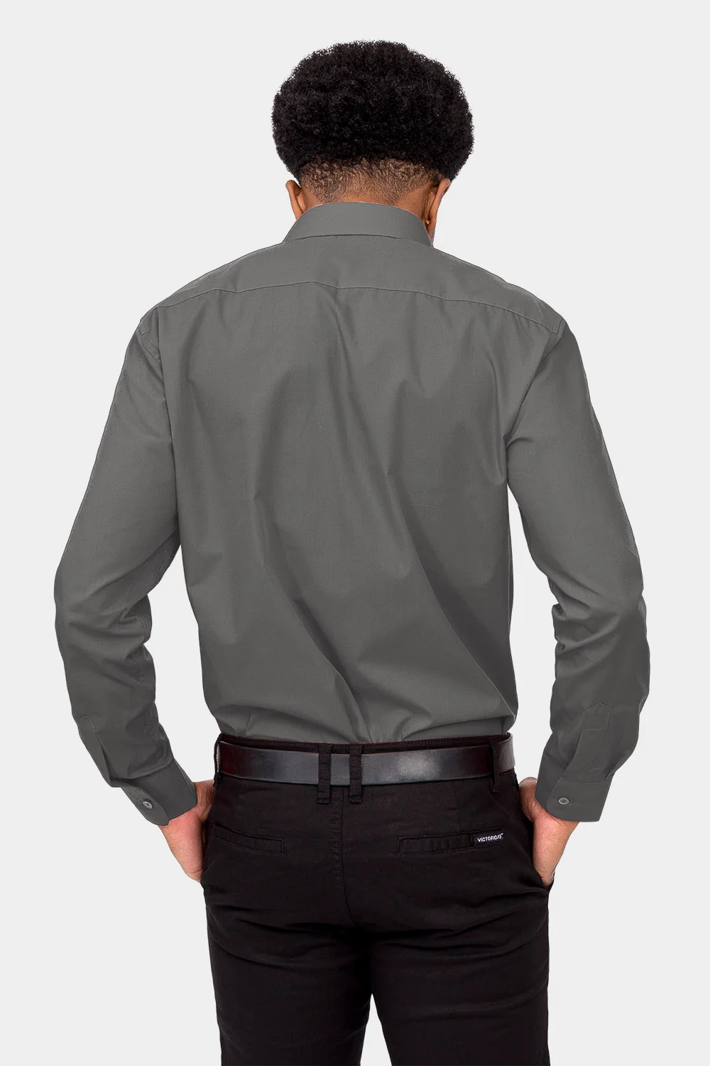 Men's Basic Solid Color Button Up Dress Shirt (Charcoal) - Image 4