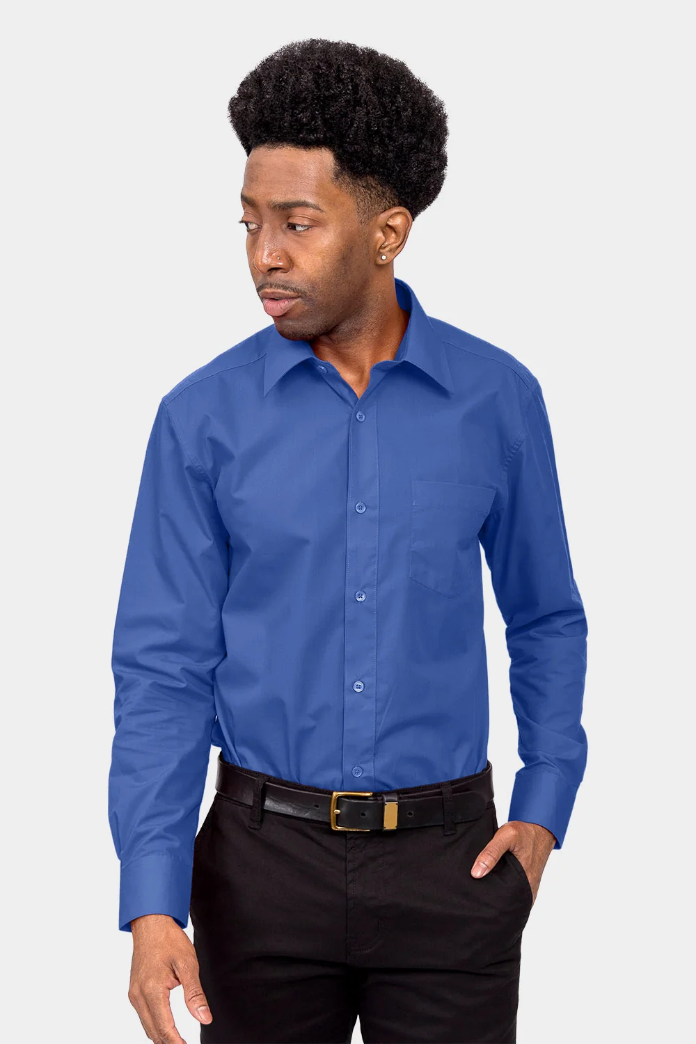 Men's Basic Solid Color Button Up Dress Shirt (French Blue) - Image 2