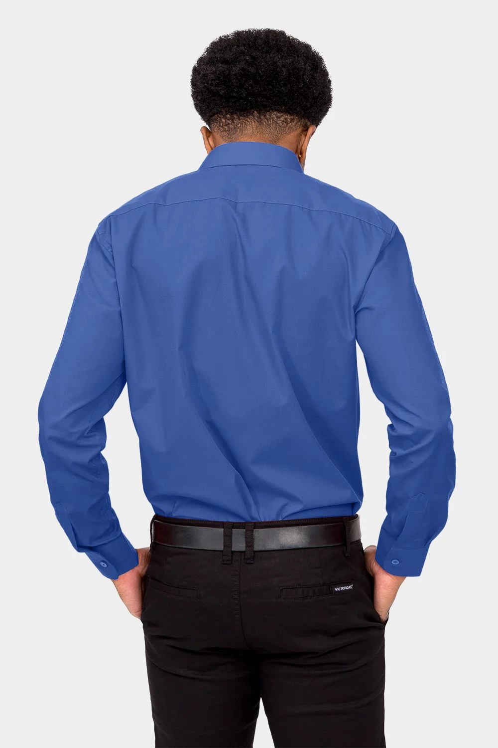 Men's Basic Solid Color Button Up Dress Shirt (French Blue) - Image 4