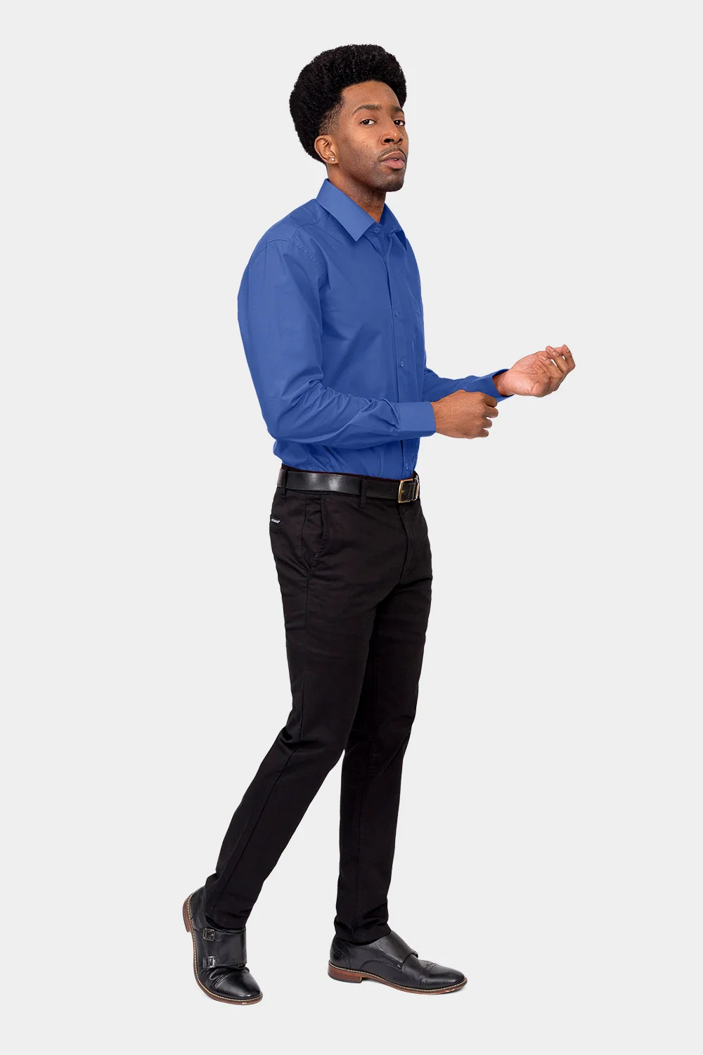 Men's Basic Solid Color Button Up Dress Shirt (French Blue) - Image 6