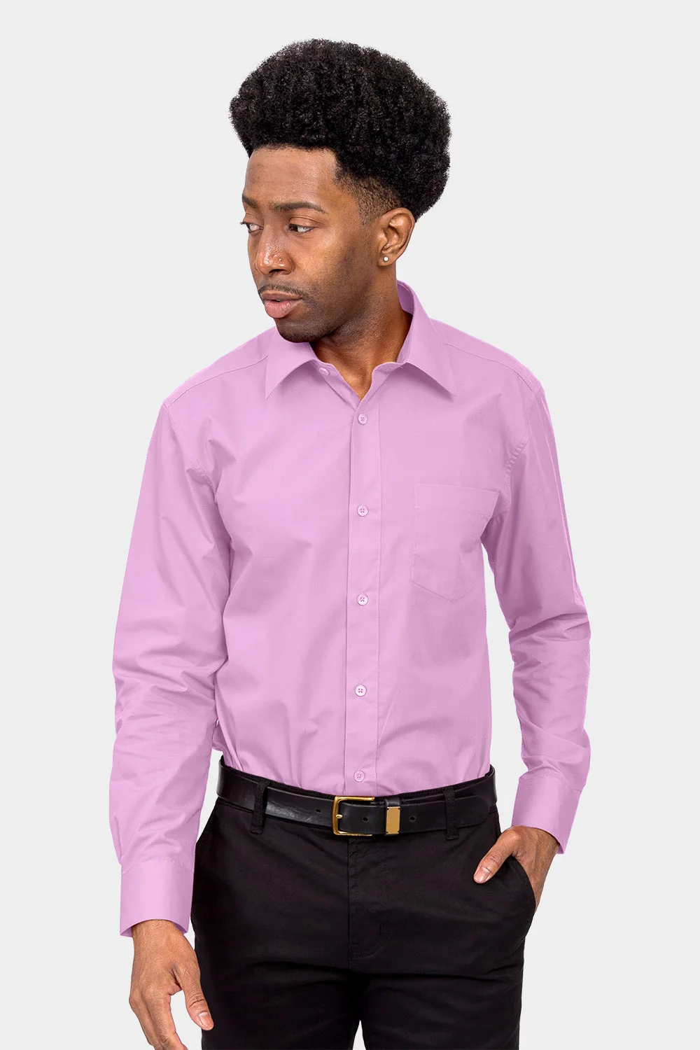 Men's Basic Solid Color Button Up Dress Shirt (Lilac) - Image 2