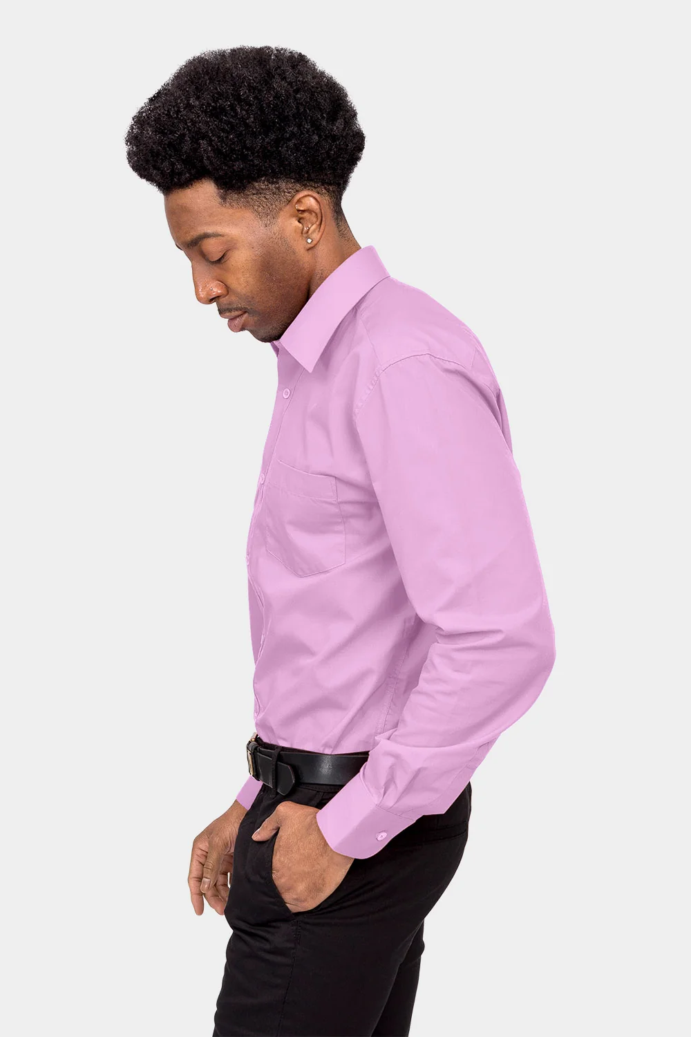 Men's Basic Solid Color Button Up Dress Shirt (Lilac) - Image 3