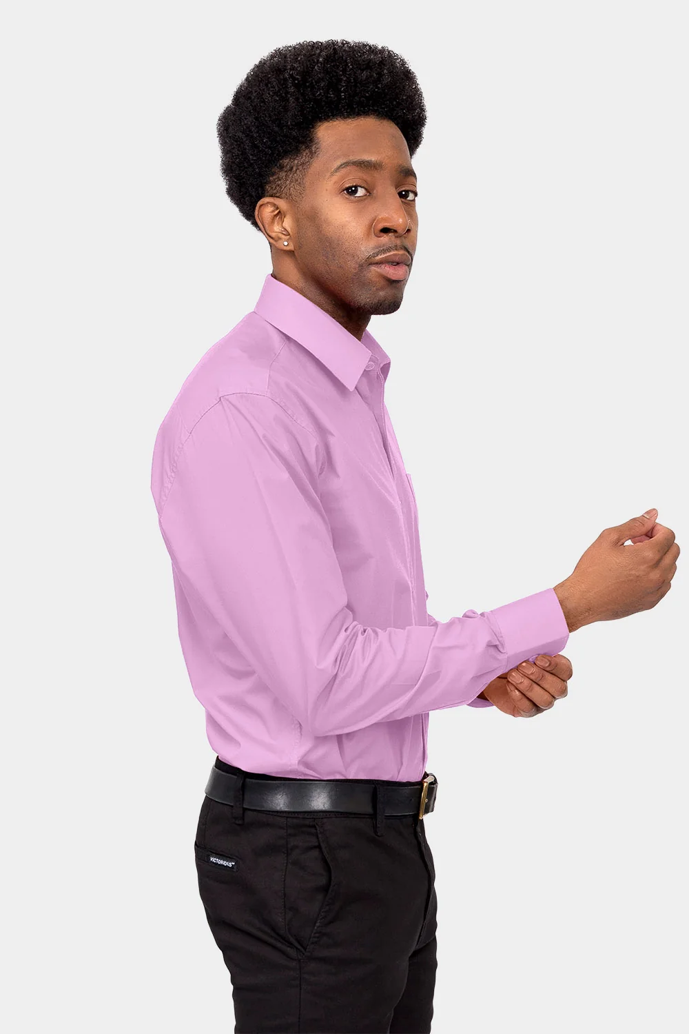 Men's Basic Solid Color Button Up Dress Shirt (Lilac) - Image 5