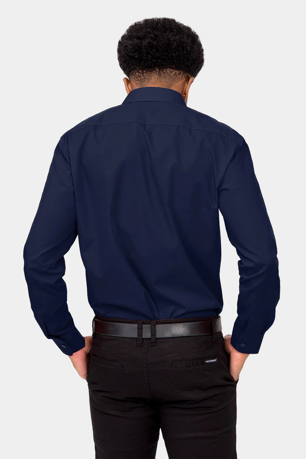 Men's Basic Solid Color Button Up Dress Shirt (Navy) - Image 4