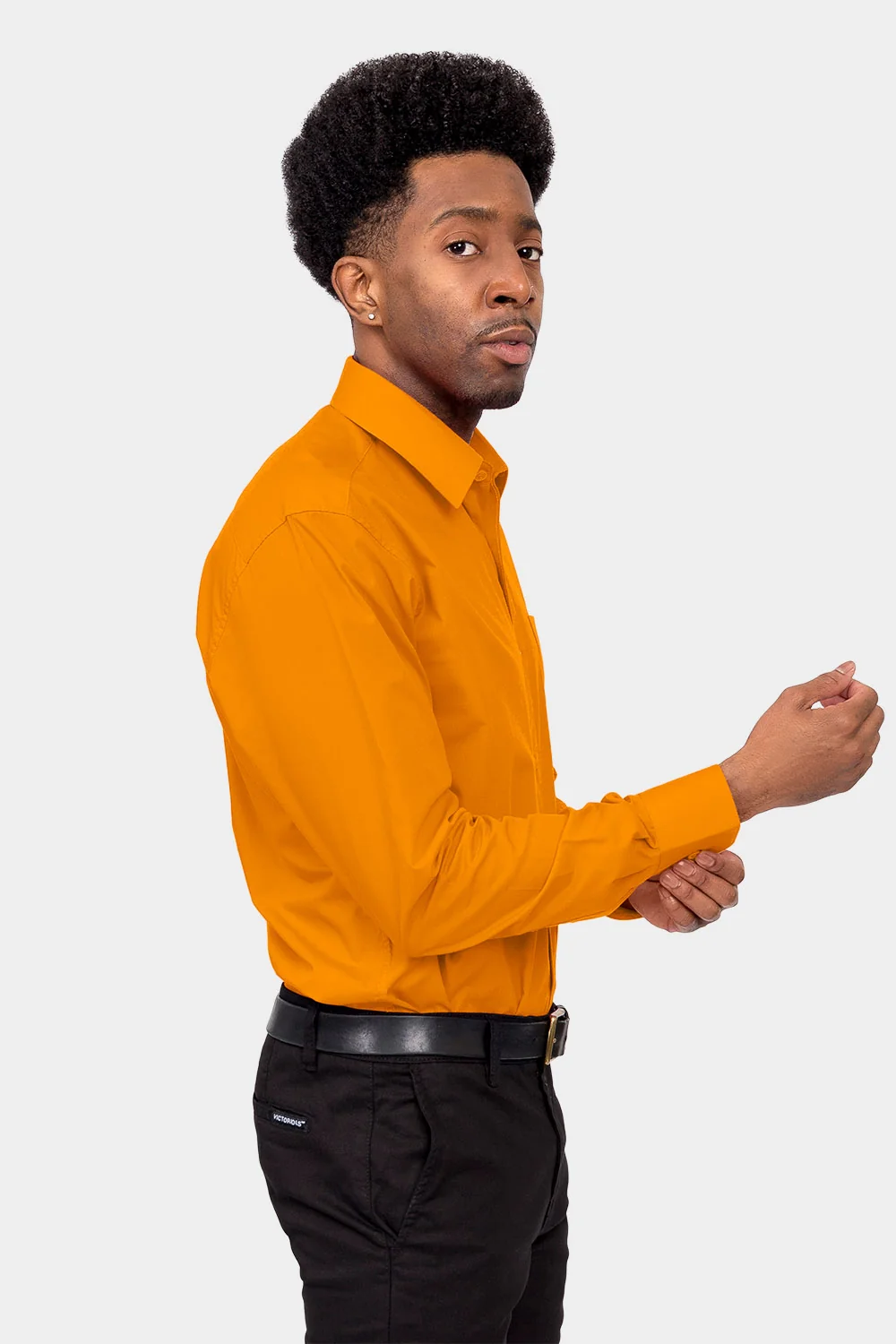 Men's Basic Solid Color Button Up Dress Shirt (Orange) - Image 5