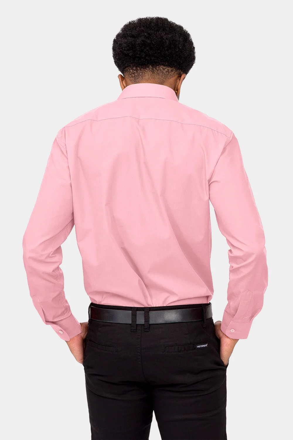 Men's Basic Solid Color Button Up Dress Shirt (Pink) - Image 4