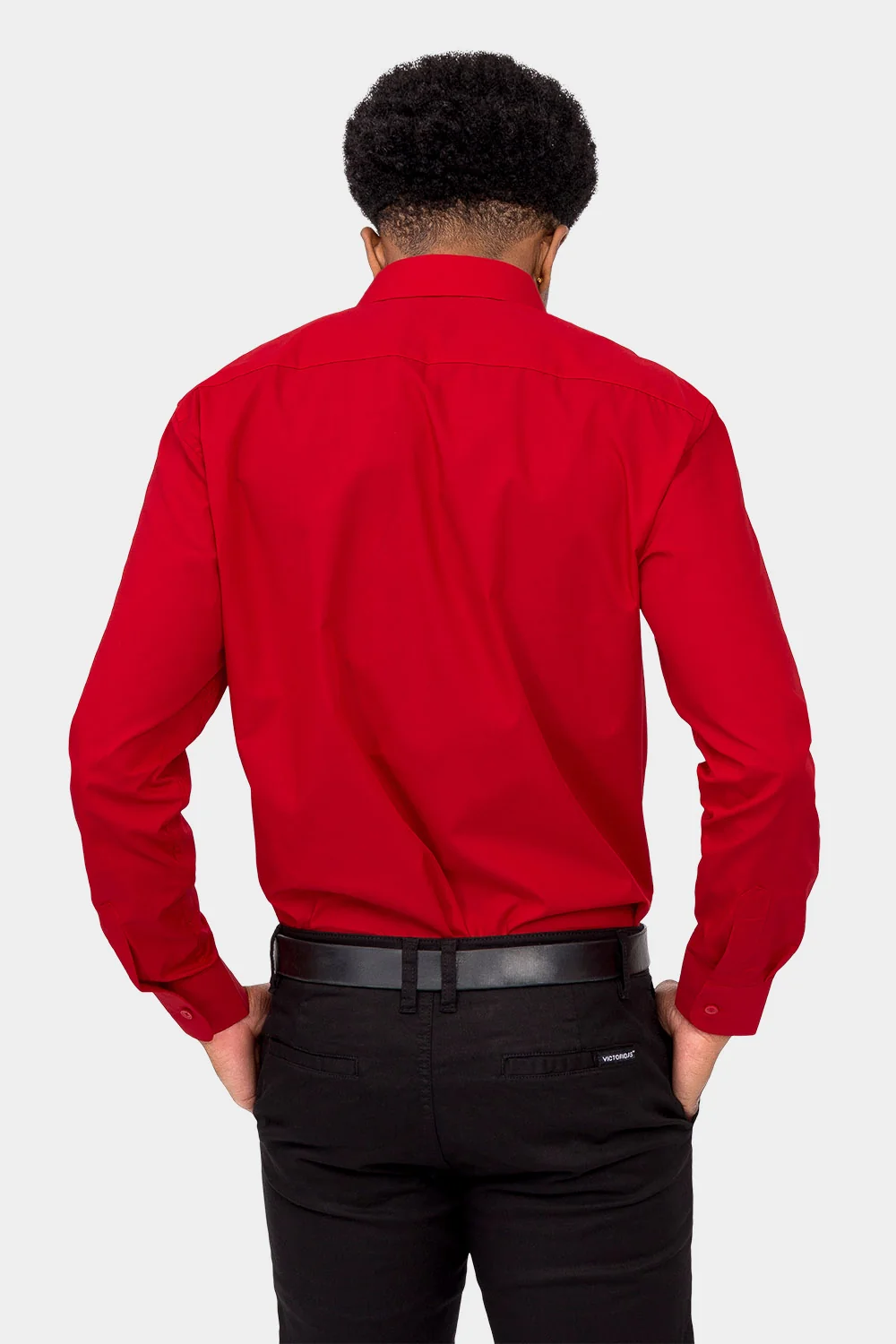Men's Basic Solid Color Button Up Dress Shirt (Red) - Image 4