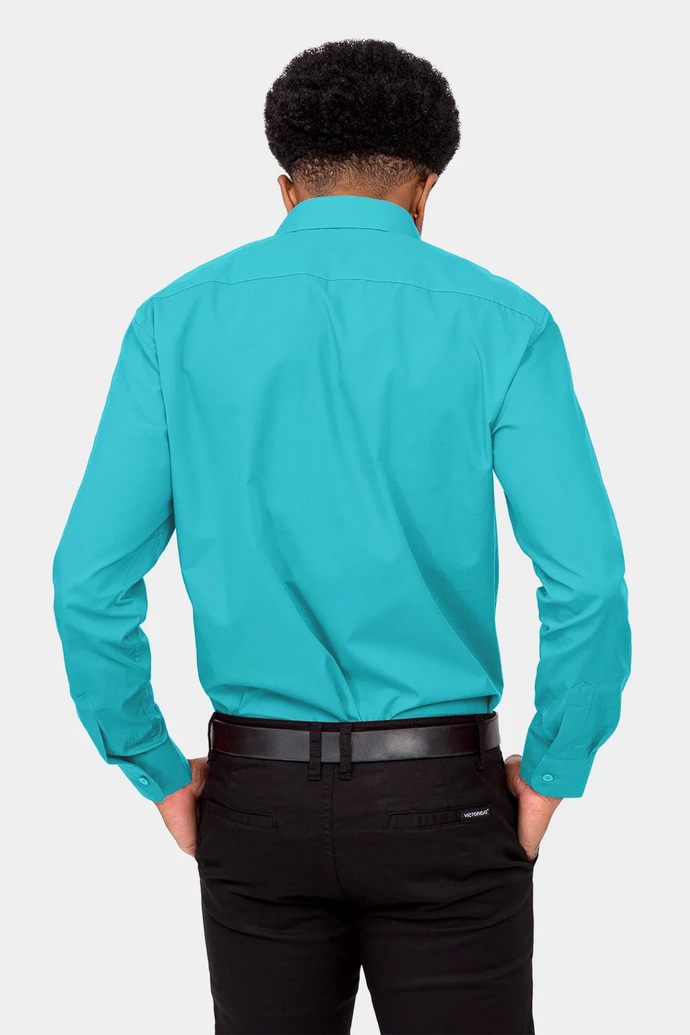 Men's Basic Solid Color Button Up Dress Shirt (Turquoise) - Image 4