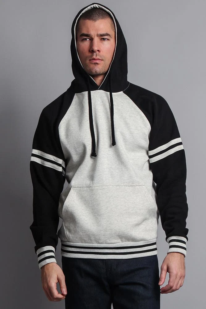 Men's Contrast Raglan Striped Sleeve Pullover Hoodie - Image 12