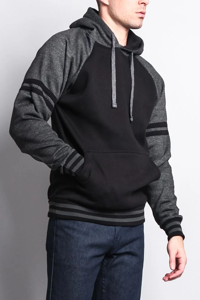 Men's Contrast Raglan Striped Sleeve Pullover Hoodie - Image 18