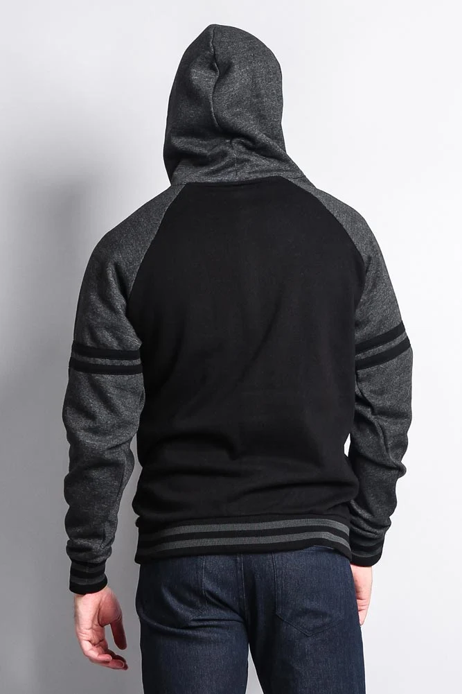Men's Contrast Raglan Striped Sleeve Pullover Hoodie - Image 21