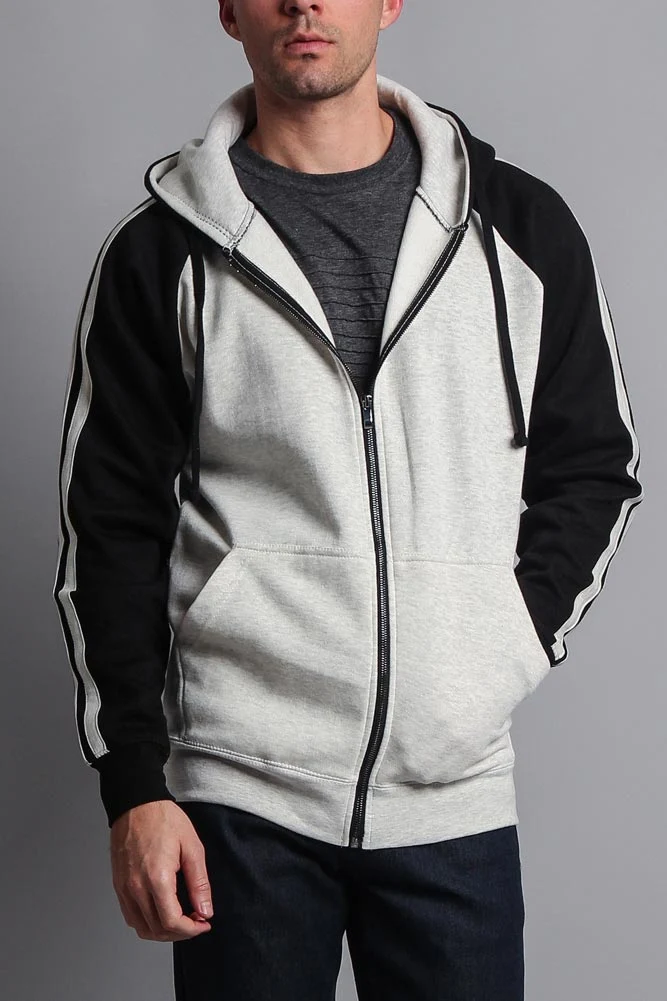 Men's Contrasting Two Striped Zip Up Hoodie - Image 36