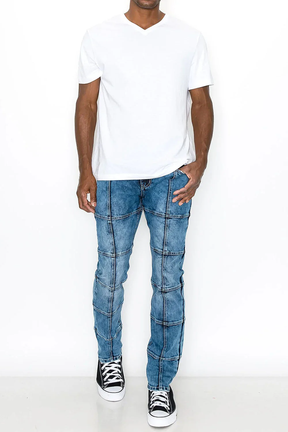 Men's Cut & Sew Blocked Denim Jeans - Image 4