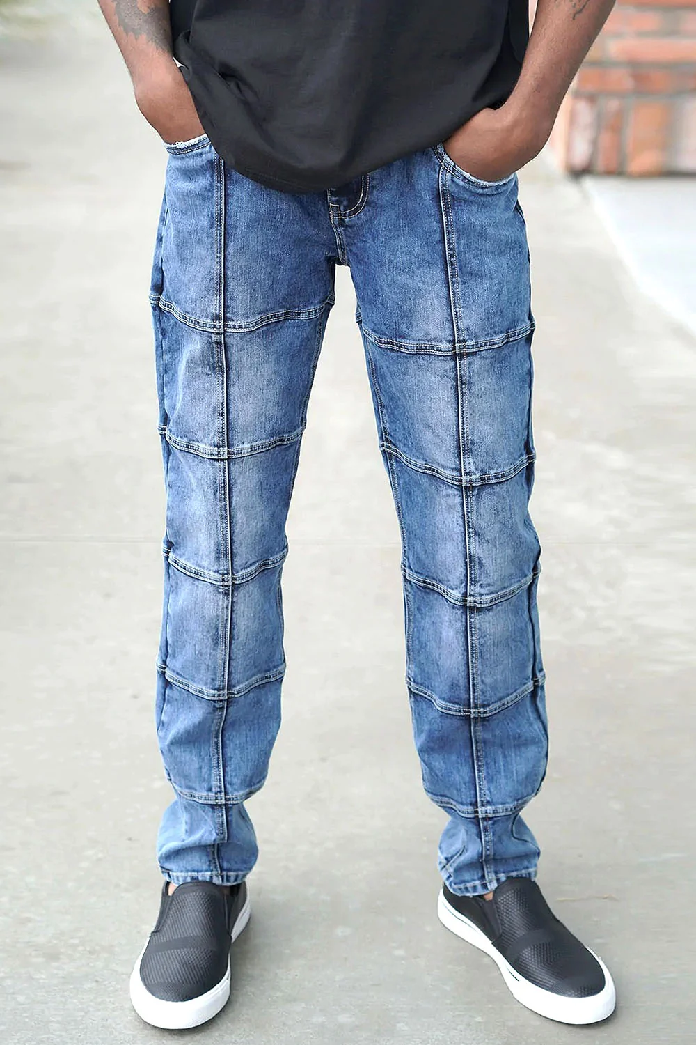 Men's Cut & Sew Blocked Denim Jeans - Image 5