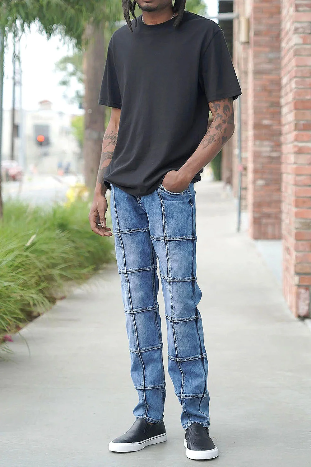 Men's Cut & Sew Blocked Denim Jeans - Image 7