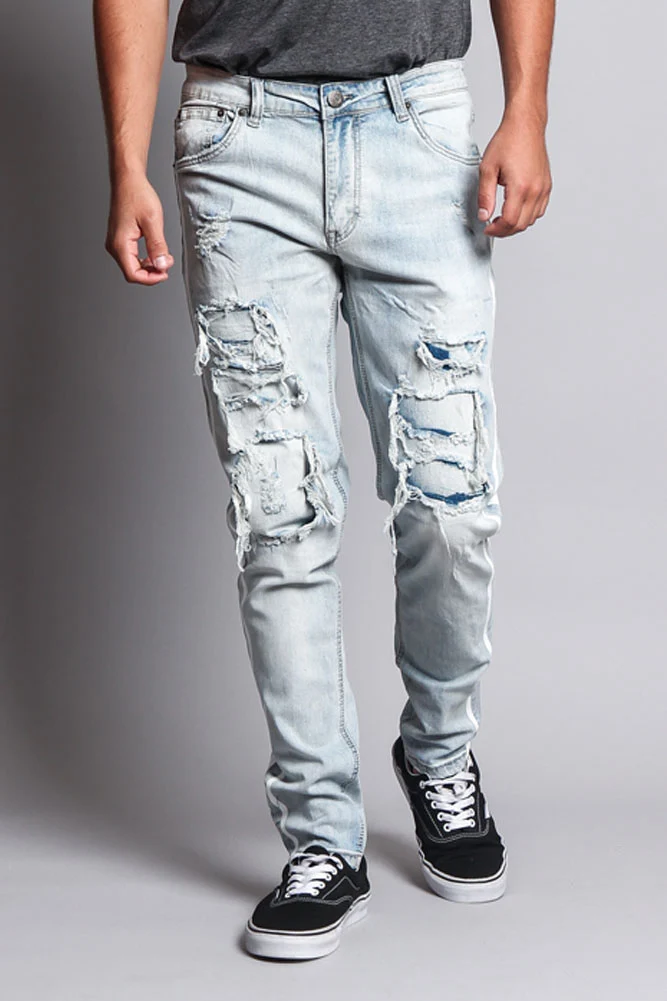 Men's Distressed Double Striped Skinny Jeans - Image 18