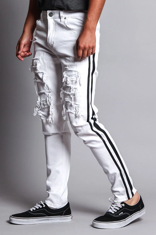 Men's Distressed Double Striped Skinny Jeans - Image 24