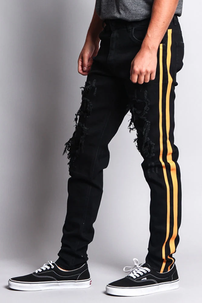 Men's Distressed Double Striped Skinny Jeans - Image 29