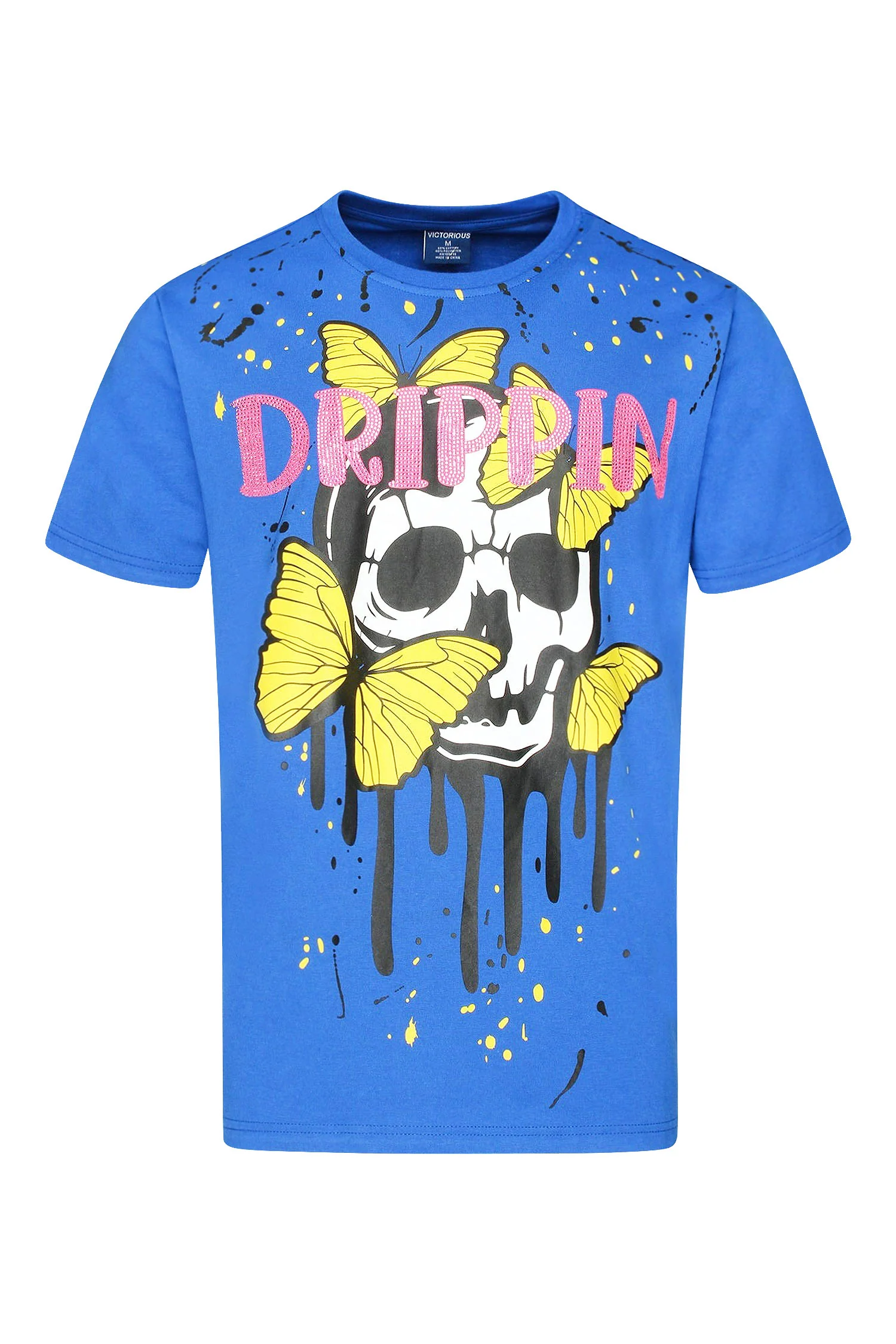 Men's Drippin Rhinestones Skull Butterflies Graphic T-Shirt - Image 4