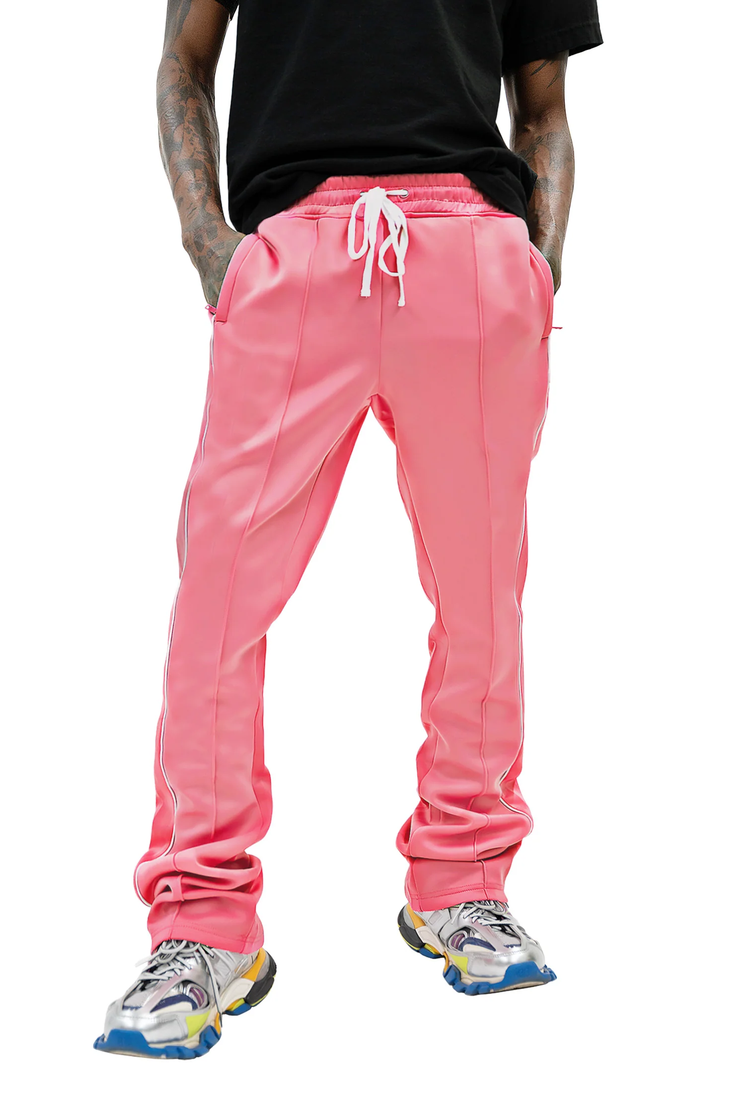 Men's Essential Solid Stacked Fit Flared Track Pants - Image 40