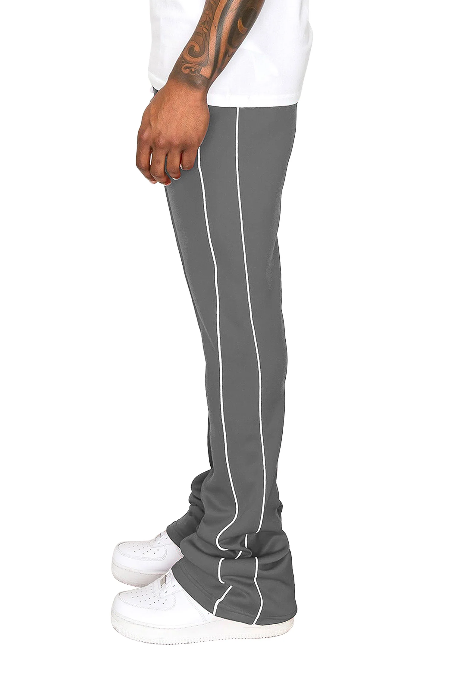 Men's Essential Solid Stacked Fit Flared Track Pants - Image 5
