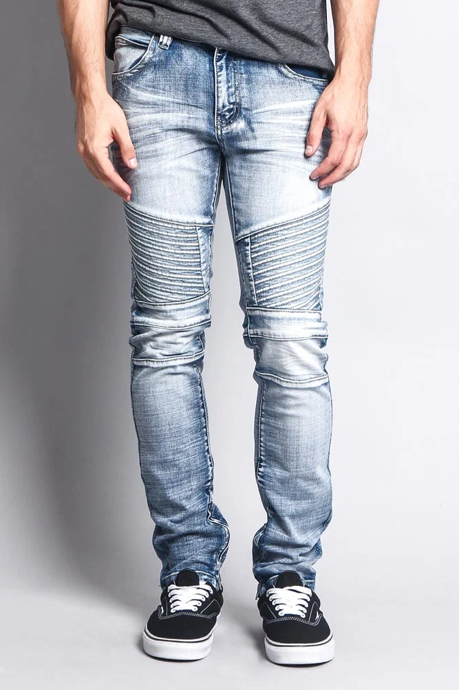 Men's Faded Skinny Biker Denim Jeans - Image 2