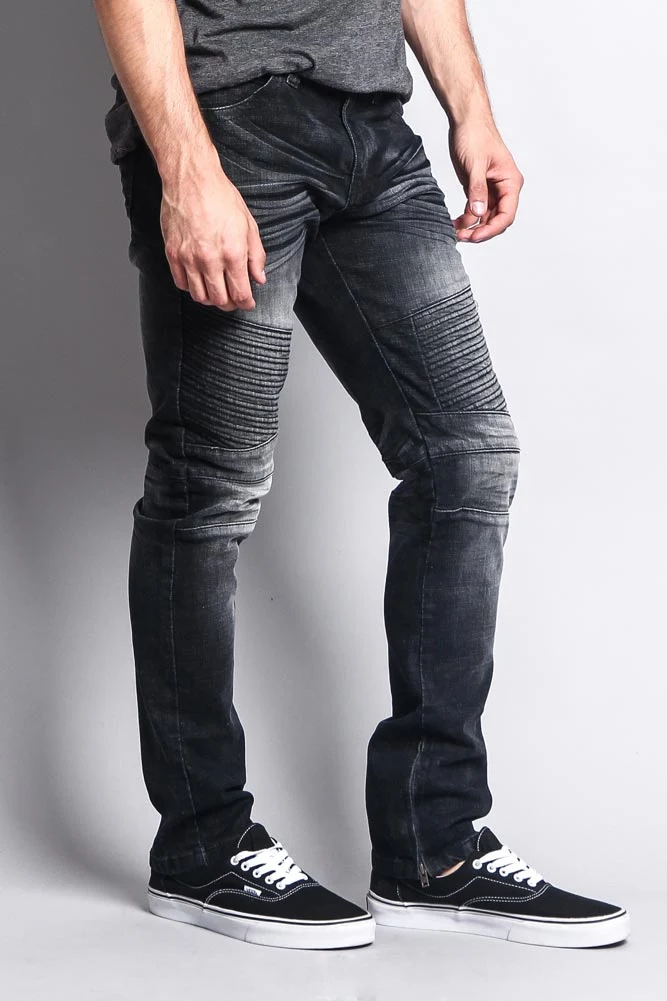 Men's Faded Skinny Biker Denim Jeans - Image 5