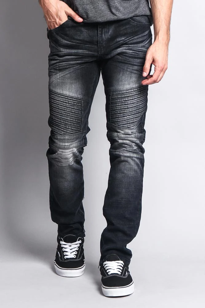 Men's Faded Skinny Biker Denim Jeans - Image 6
