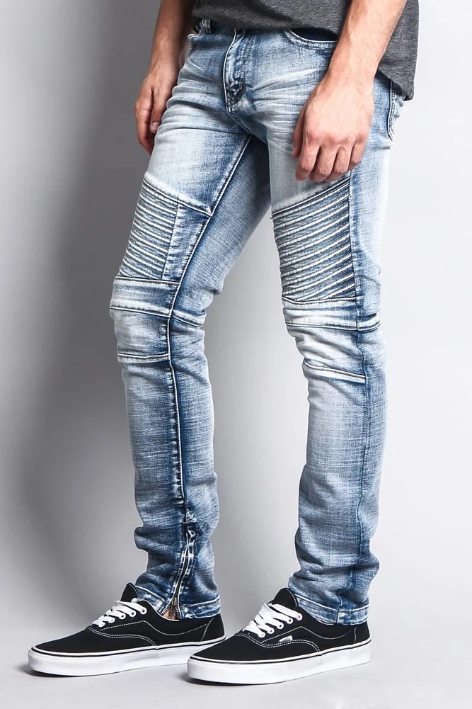 Men's Faded Skinny Biker Denim Jeans - Image 7