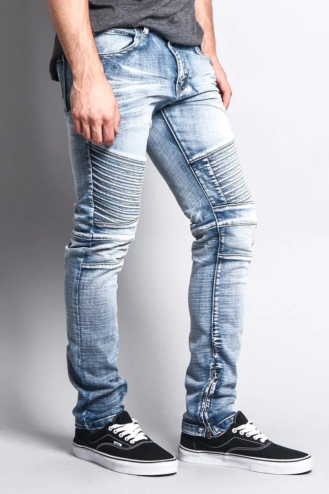 Men's Faded Skinny Biker Denim Jeans - Image 9