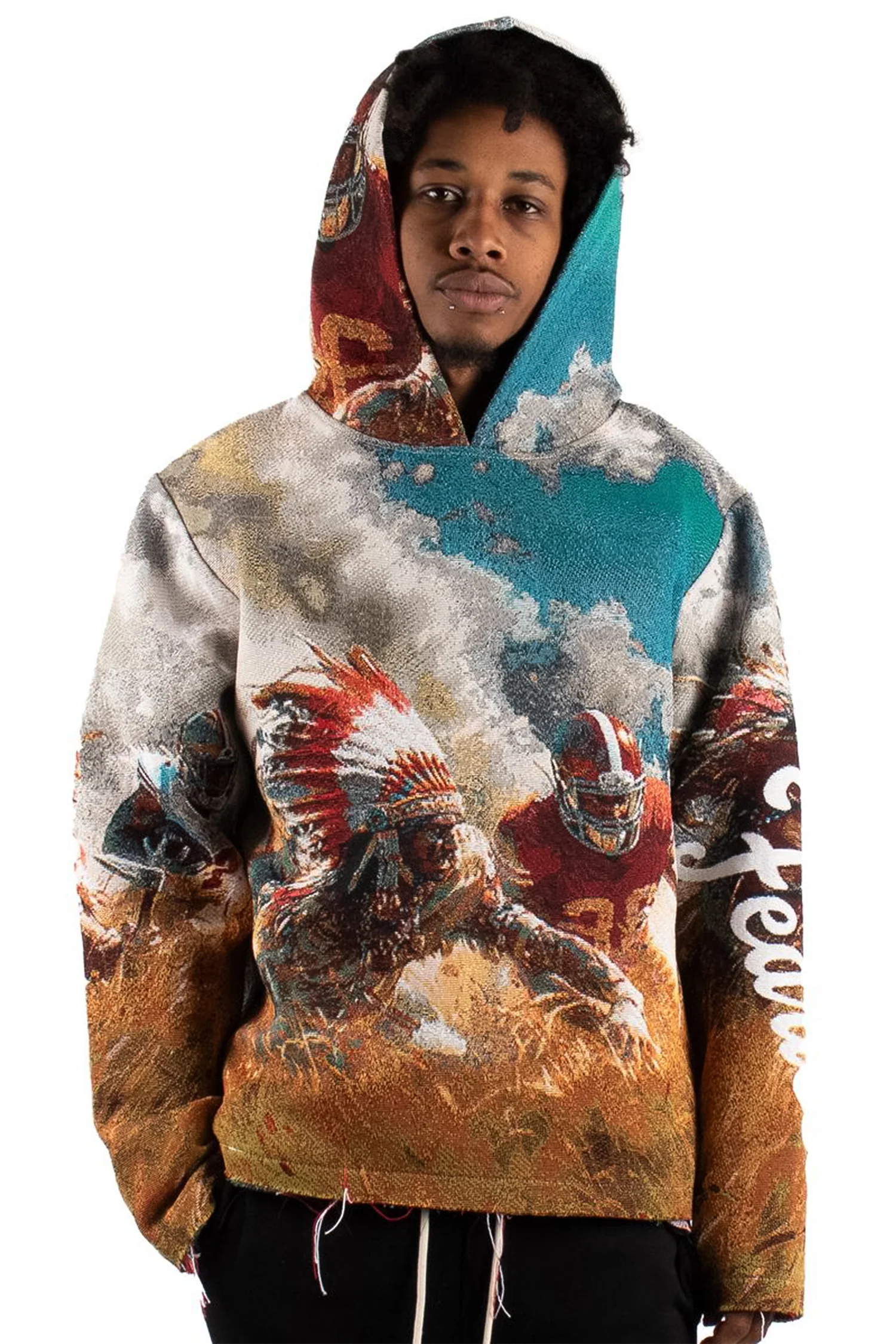 Football Tapestry Jacquard Long Sleeve Hoodie - Image 6